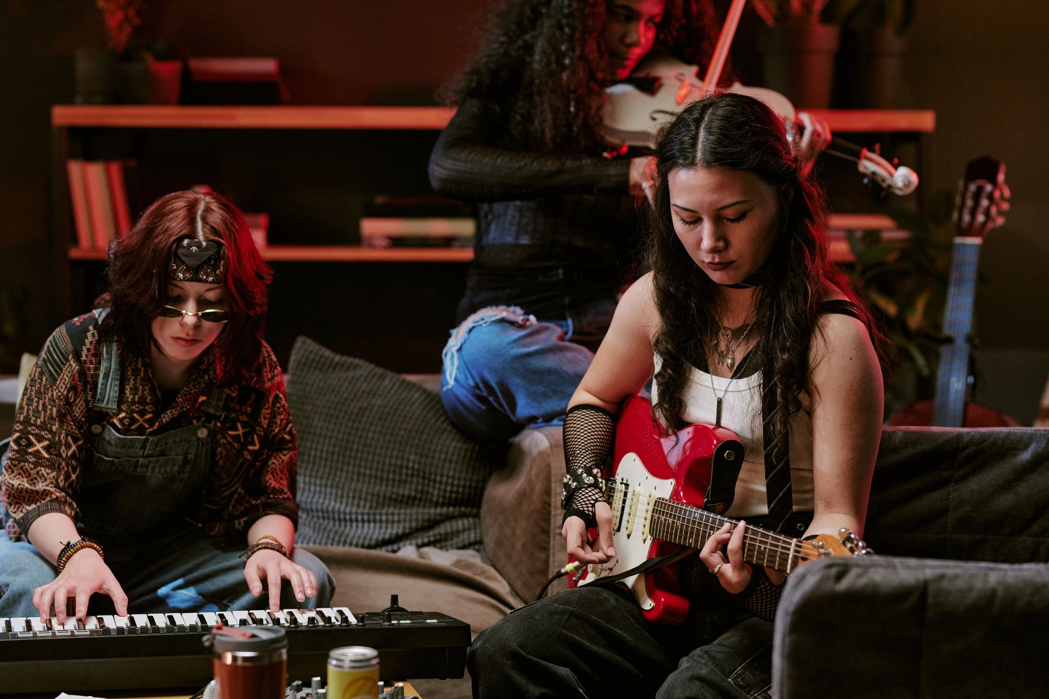 Musicians rehearsing together as a team